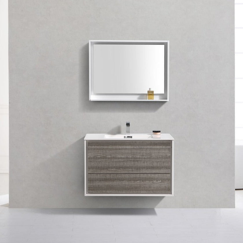 KubeBath DeLusso 36"  Ash Gray Wall Mount Modern Bathroom Vanity DL36-HGASH
