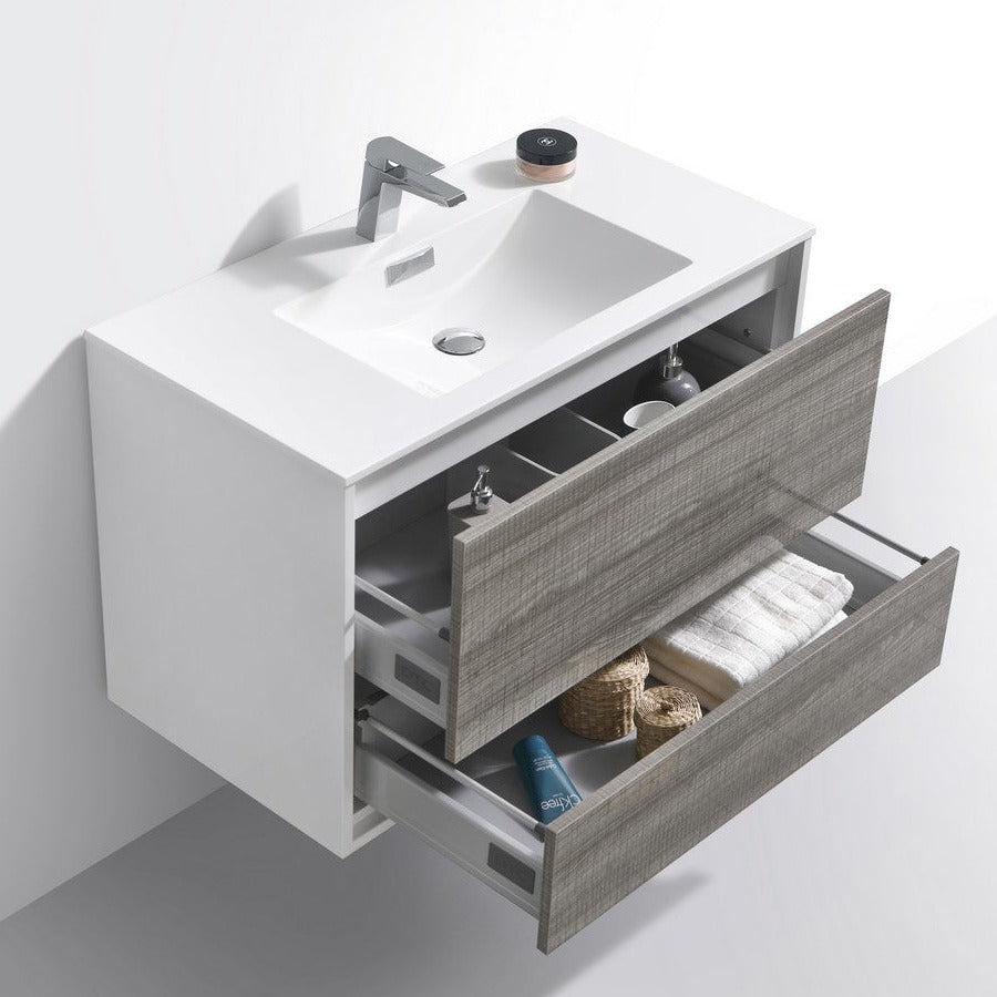 KubeBath DeLusso 36"  Ash Gray Wall Mount Modern Bathroom Vanity DL36-HGASH