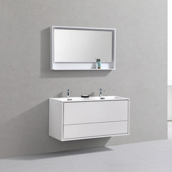 KubeBath DeLusso 48" Double Sink High Glossy White Wall Mount Modern Bathroom Vanity DL48D-GW