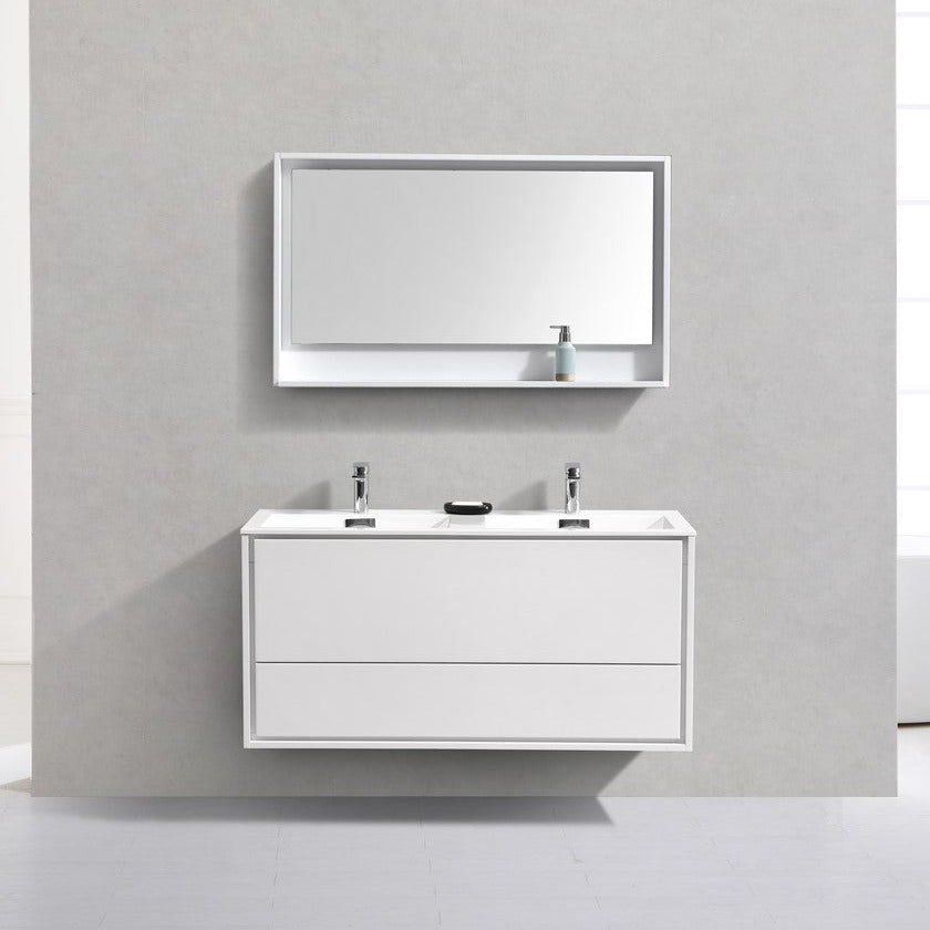 KubeBath DeLusso 48" Double Sink High Glossy White Wall Mount Modern Bathroom Vanity DL48D-GW