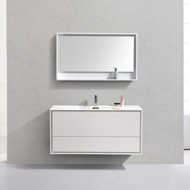 KubeBath DeLusso 48" Single Sink High Glossy White Wall Mount Modern Bathroom Vanity DL48S-GW