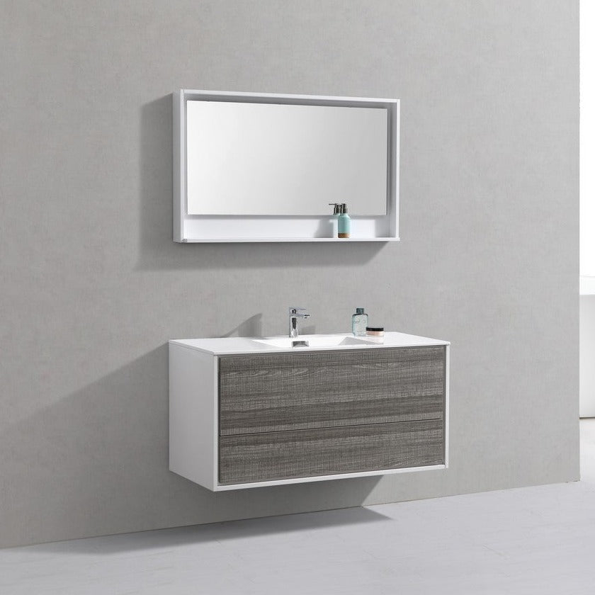 KubeBath DeLusso 48" Single Sink  Ash Gray Wall Mount Modern Bathroom Vanity DL48S-HGASH