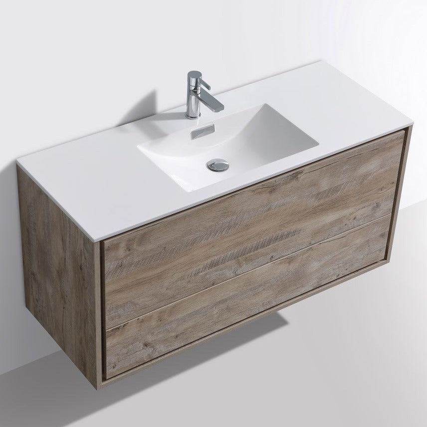 KubeBath DeLusso 48" Single Sink Nature Wood Wall Mount Modern Bathroom Vanity DL48S-NW
