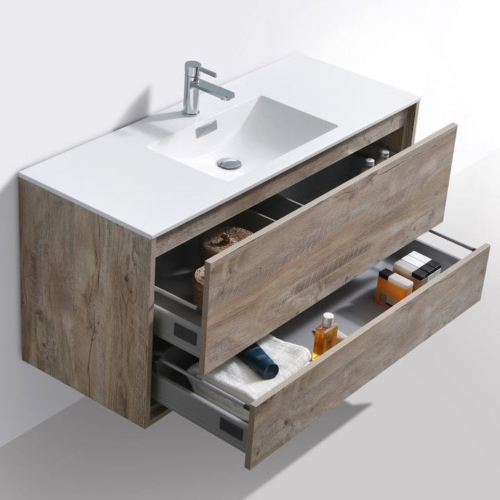 KubeBath DeLusso 48" Single Sink Nature Wood Wall Mount Modern Bathroom Vanity DL48S-NW