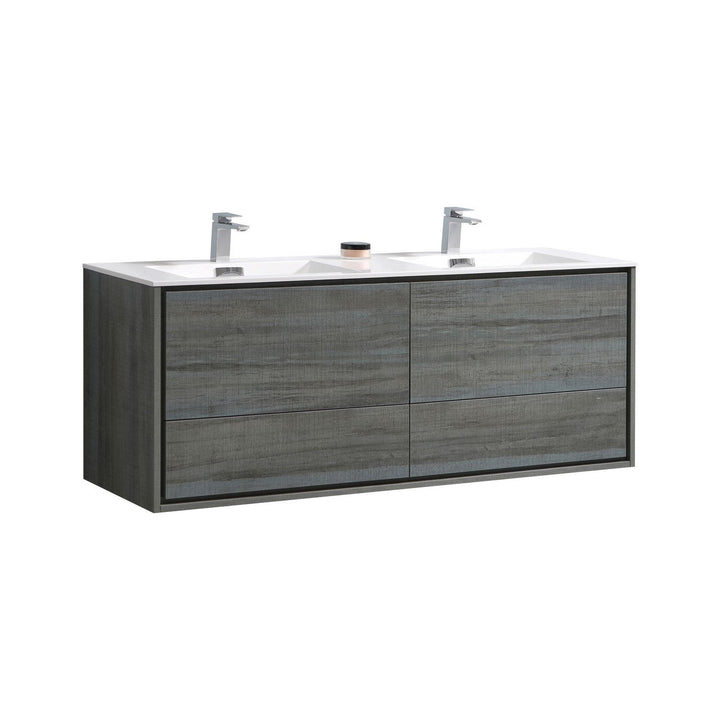 KubeBath DeLusso 60" Double Sink Ocean Grey  Wall Mount Modern Bathroom Vanity DL60D-BE