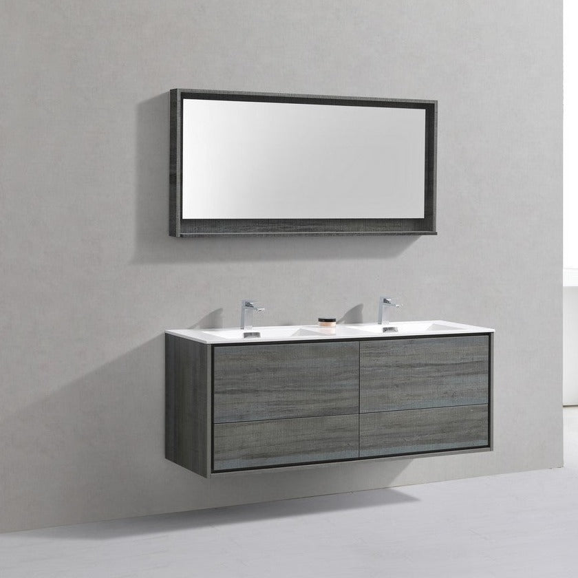 KubeBath DeLusso 60" Double Sink Ocean Grey  Wall Mount Modern Bathroom Vanity DL60D-BE