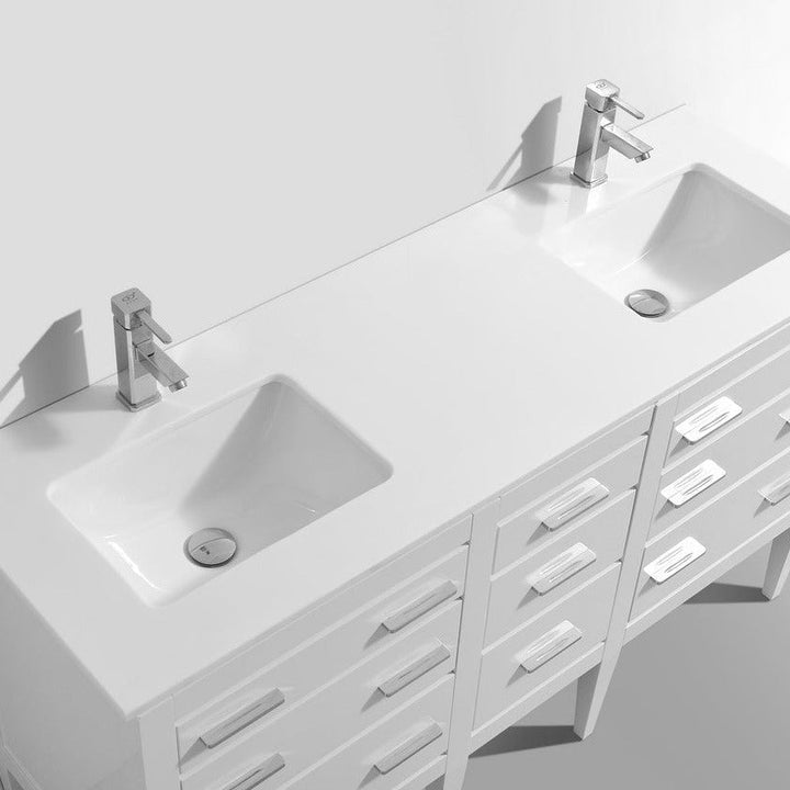 KubeBath Eiffel 60'' Double Sink High Gloss White Vanity W/ Quartz Counter Top E60-GW