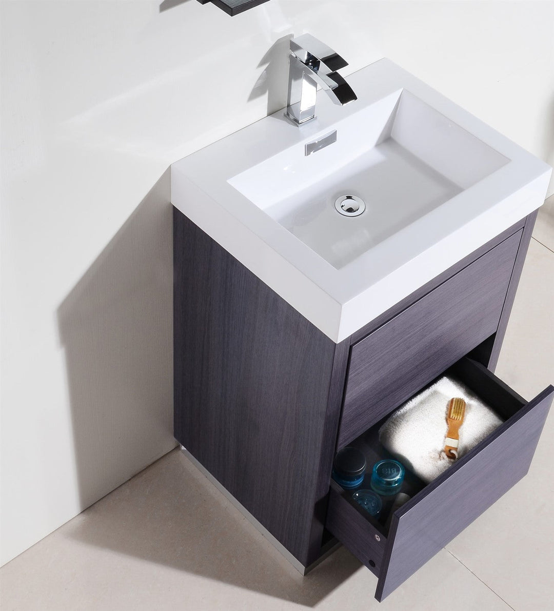 KubeBath Bliss 24" Gray Oak Free Standing Modern Bathroom Vanity FMB24-GO