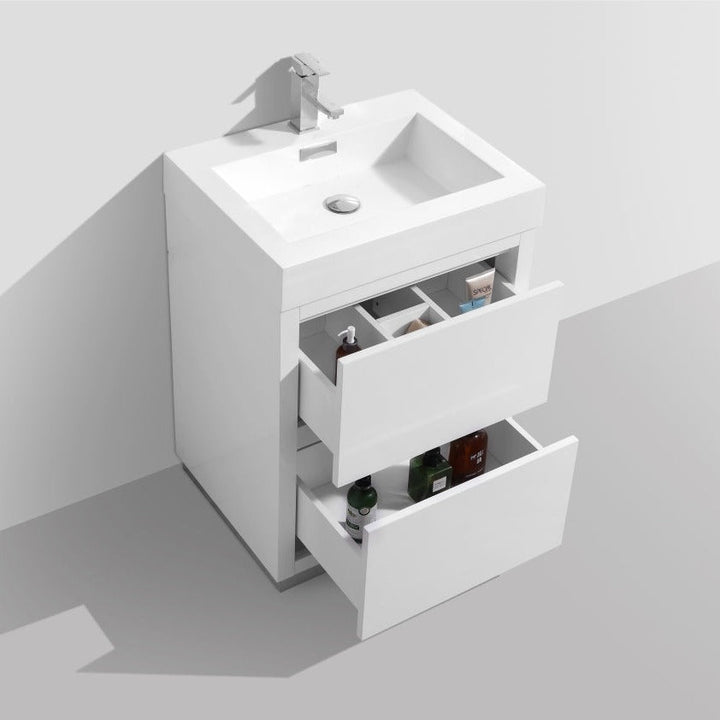 KubeBath Bliss 24" High Gloss White Free Standing Modern Bathroom Vanity FMB24-GW