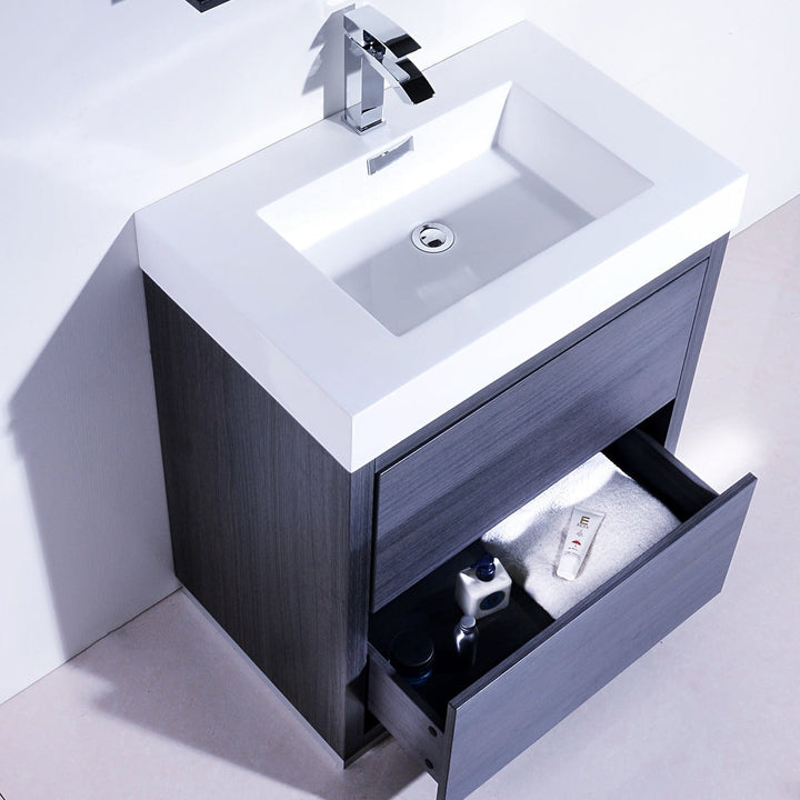 KubeBath Bliss 30" Gray Oak Free Standing Modern Bathroom Vanity FMB30-GO