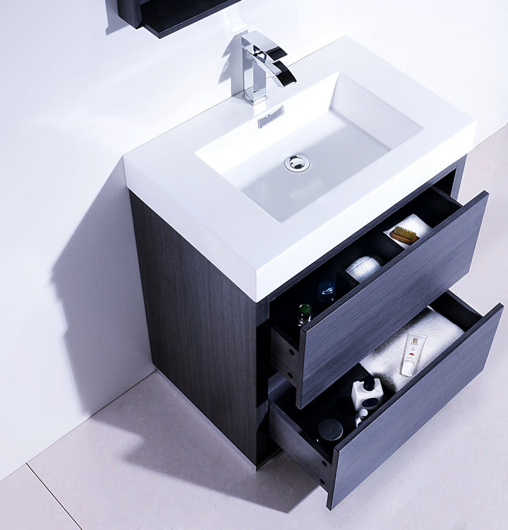 KubeBath Bliss 30" Gray Oak Free Standing Modern Bathroom Vanity FMB30-GO