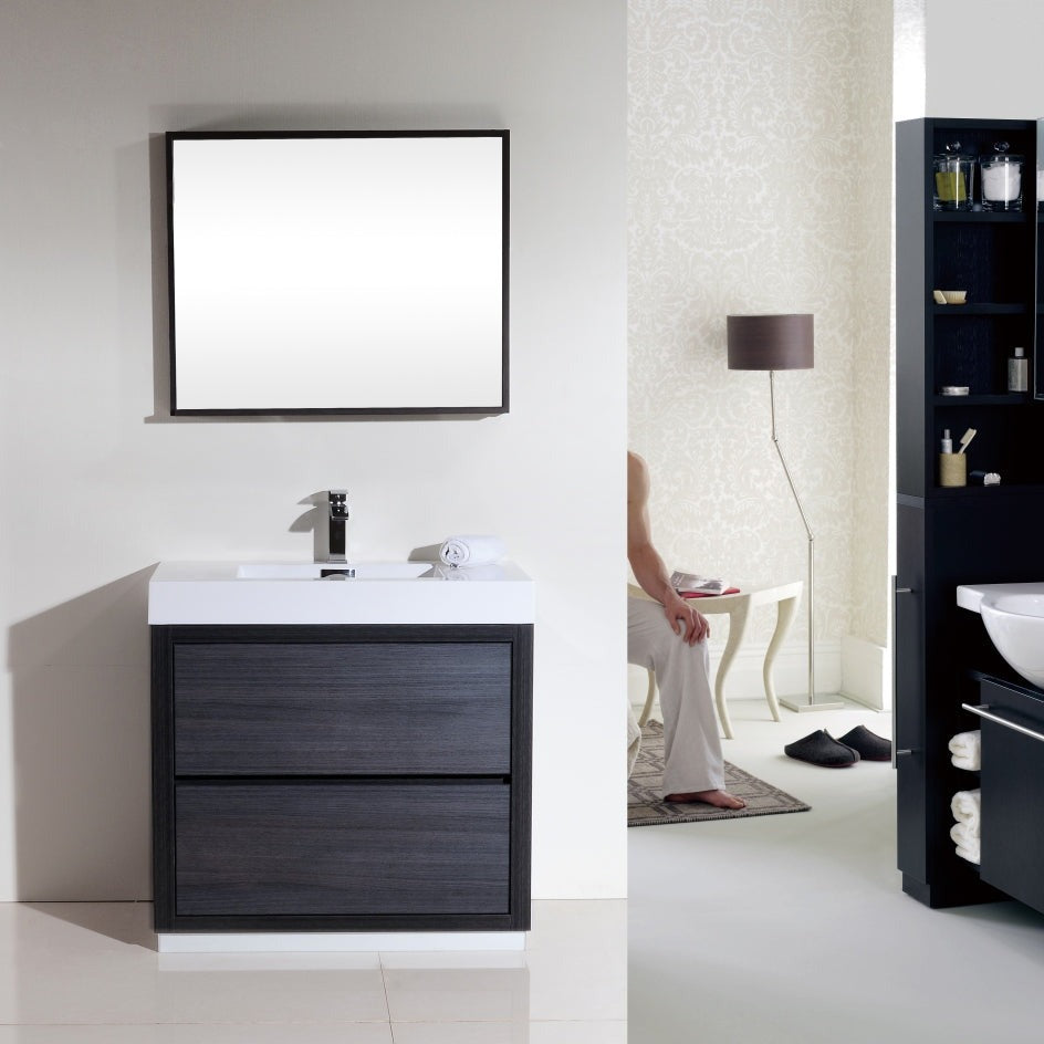 KubeBath Bliss 36" Gray Oak Free Standing Modern Bathroom Vanity FMB36-GO