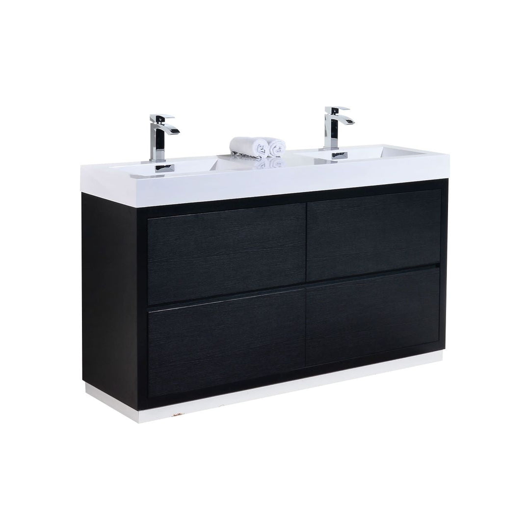 KubeBath Bliss 60" Double  Sink Black Free Standing Modern Bathroom Vanity FMB60D-BK