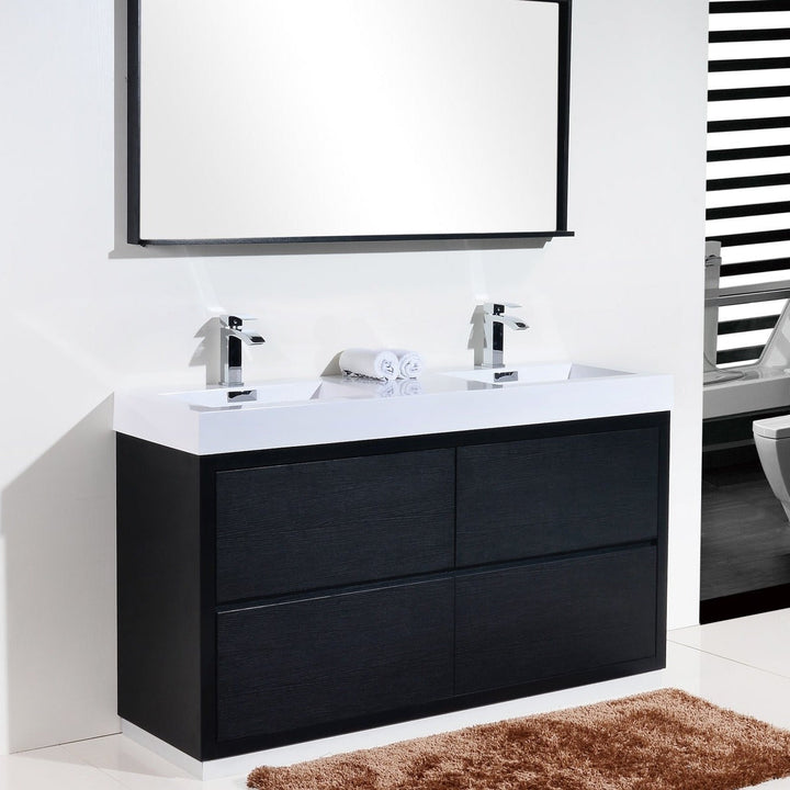 KubeBath Bliss 60" Double  Sink Black Free Standing Modern Bathroom Vanity FMB60D-BK