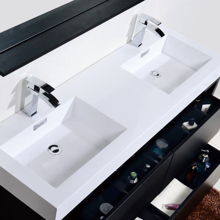 KubeBath Bliss 60" Double  Sink Black Free Standing Modern Bathroom Vanity FMB60D-BK