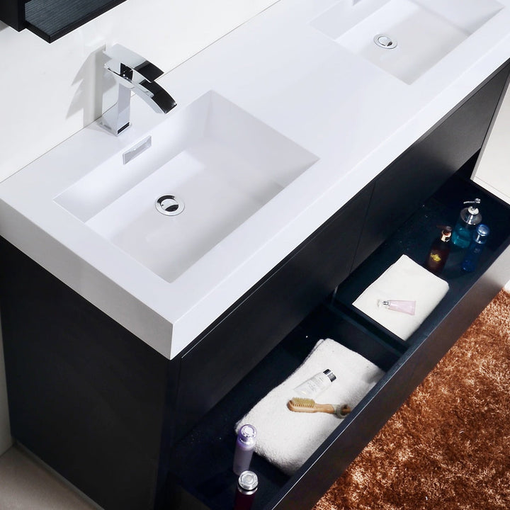 KubeBath Bliss 60" Double  Sink Black Free Standing Modern Bathroom Vanity FMB60D-BK