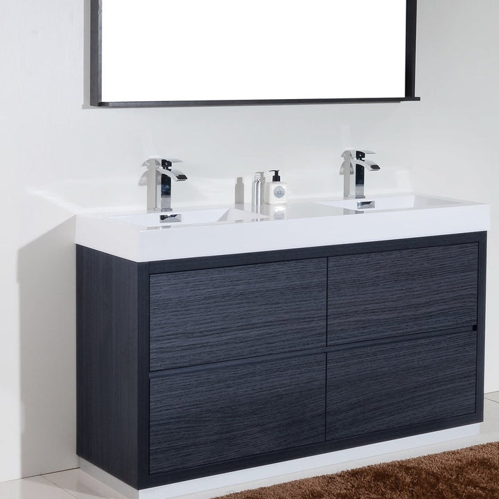 KubeBath Bliss 60" Double Sink Gray Oak Free Standing Modern Bathroom Vanity FMB60D-GO