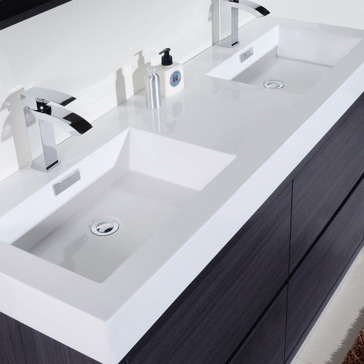 KubeBath Bliss 60" Double Sink Gray Oak Free Standing Modern Bathroom Vanity FMB60D-GO
