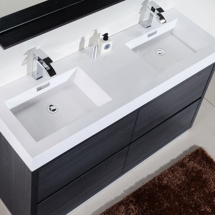 KubeBath Bliss 60" Double Sink Gray Oak Free Standing Modern Bathroom Vanity FMB60D-GO