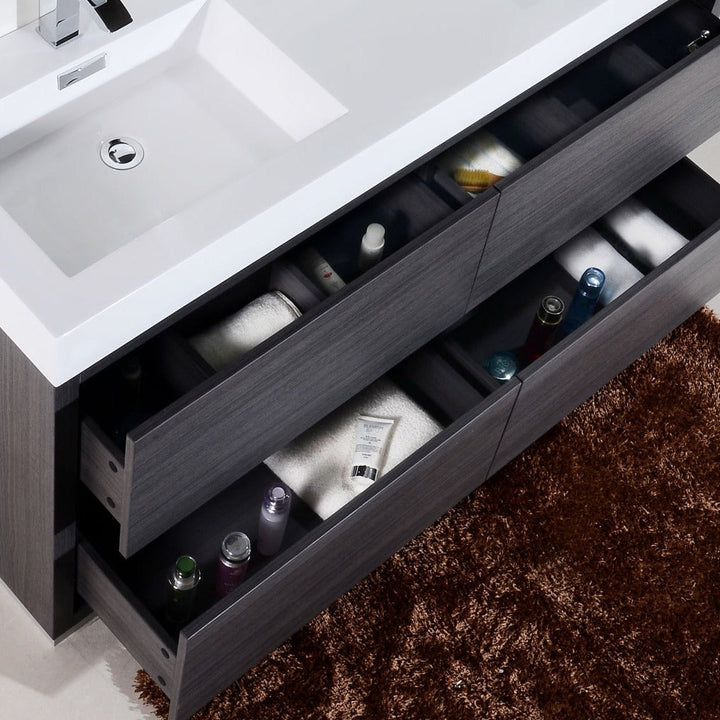 KubeBath Bliss 60" Double Sink Gray Oak Free Standing Modern Bathroom Vanity FMB60D-GO