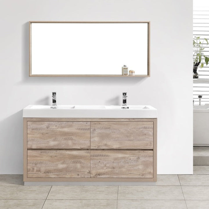 KubeBath Bliss 60" Double  Sink Nature Wood Free Standing Modern Bathroom Vanity FMB60D-NW