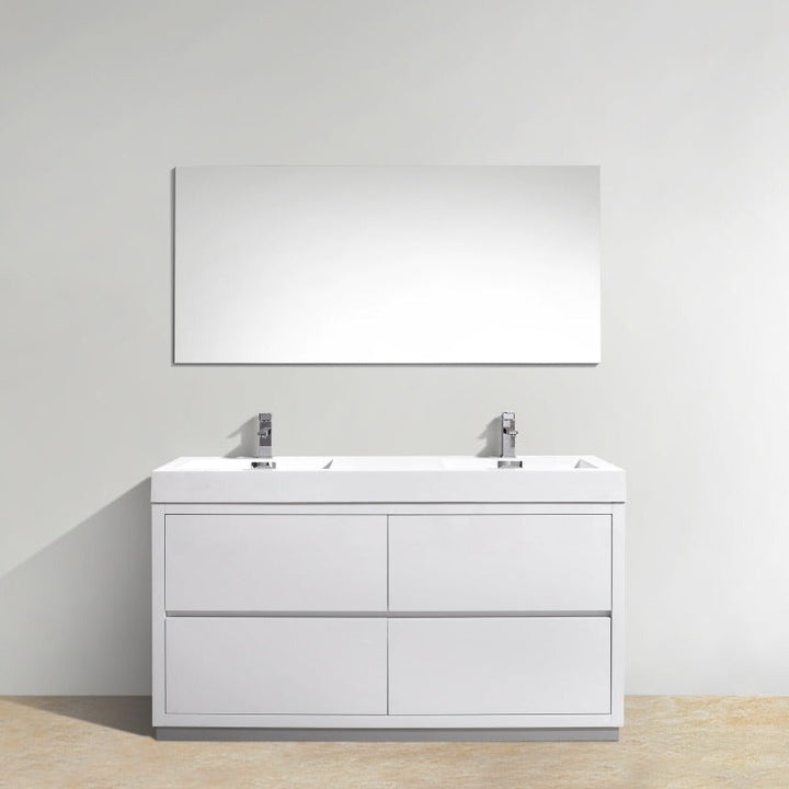 KubeBath Bliss 60" Double Sink High Gloss White Free Standing Modern Bathroom Vanity FMB60D-GW