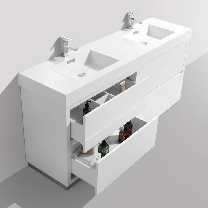 KubeBath Bliss 60" Double Sink High Gloss White Free Standing Modern Bathroom Vanity FMB60D-GW