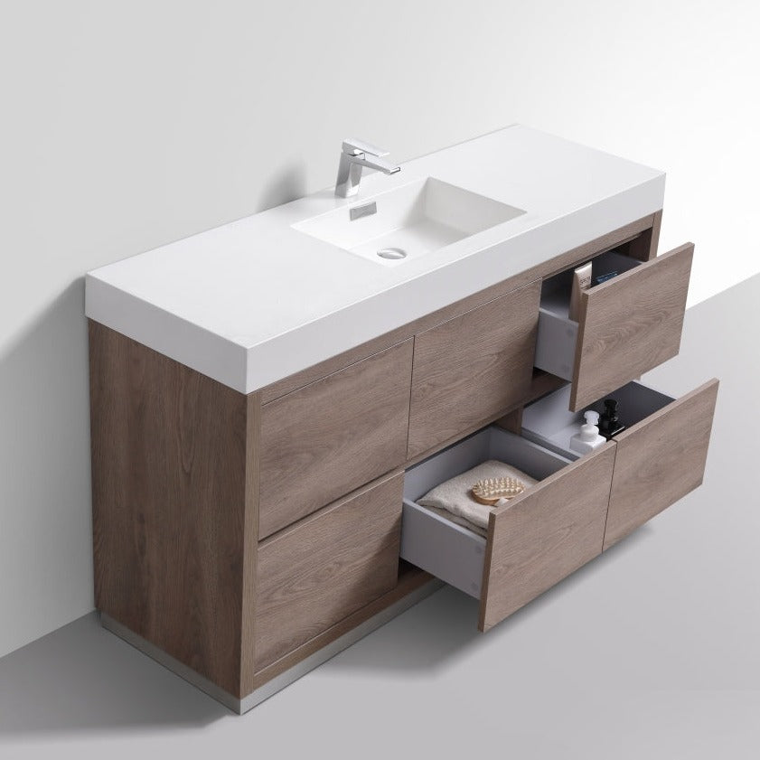 KubeBath Bliss 60" Single Sink Butternut  Free Standing Modern Bathroom Vanity FMB60S-BTN