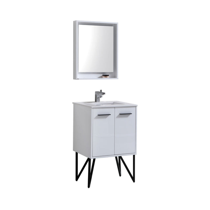 KubeBath Bosco 24" Modern Bathroom Vanity w/ Quartz Countertop and Matching Mirror KB24GW