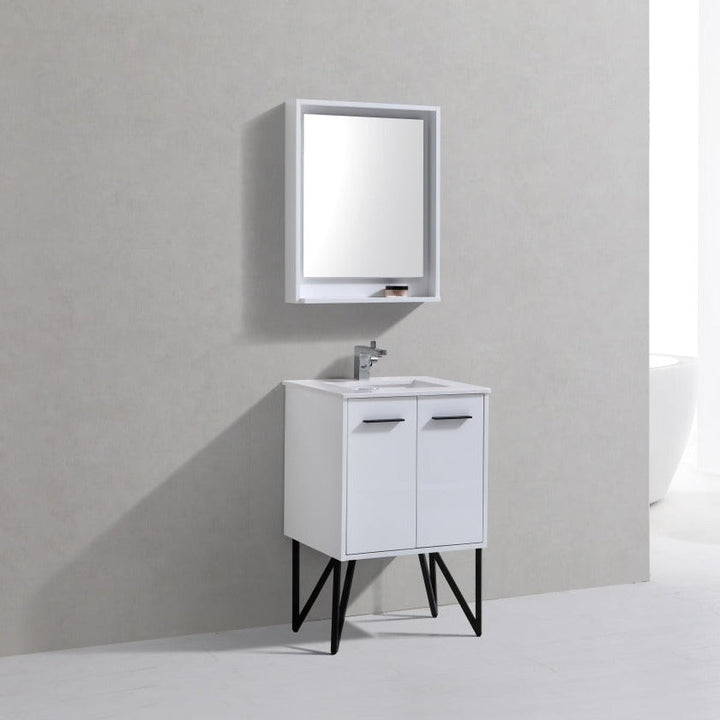 KubeBath Bosco 24" Modern Bathroom Vanity w/ Quartz Countertop and Matching Mirror KB24GW