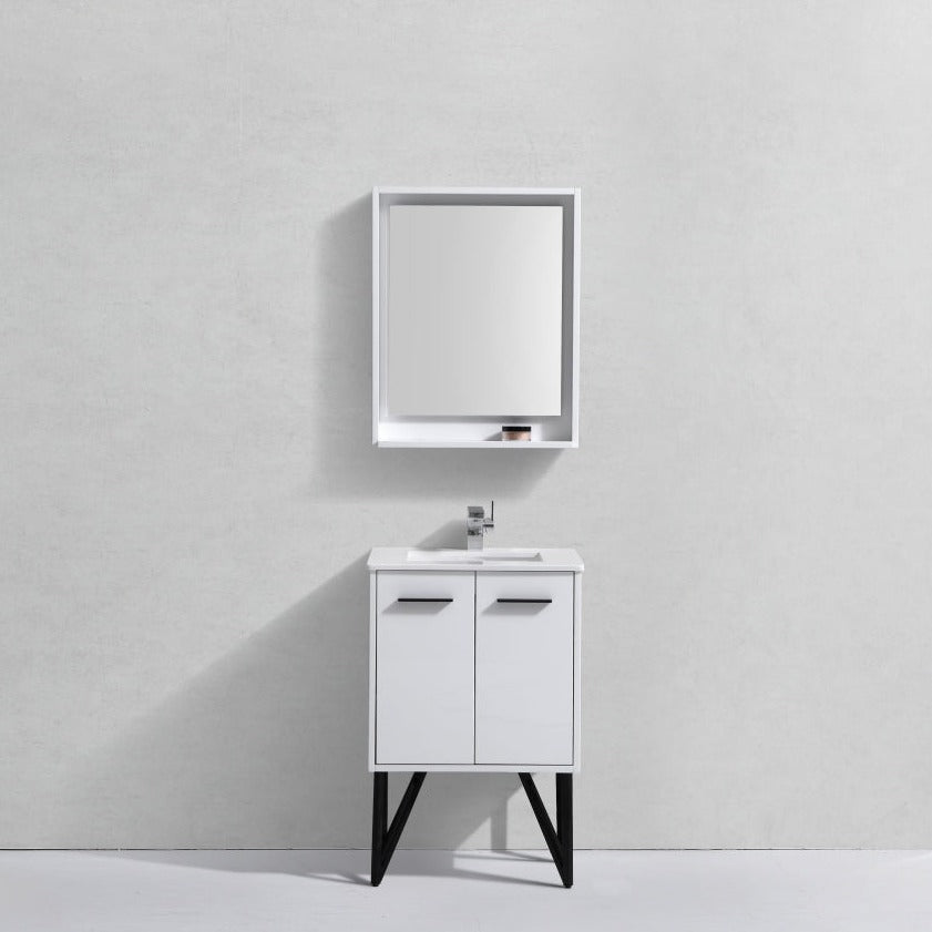 KubeBath Bosco 24" Modern Bathroom Vanity w/ Quartz Countertop and Matching Mirror KB24GW