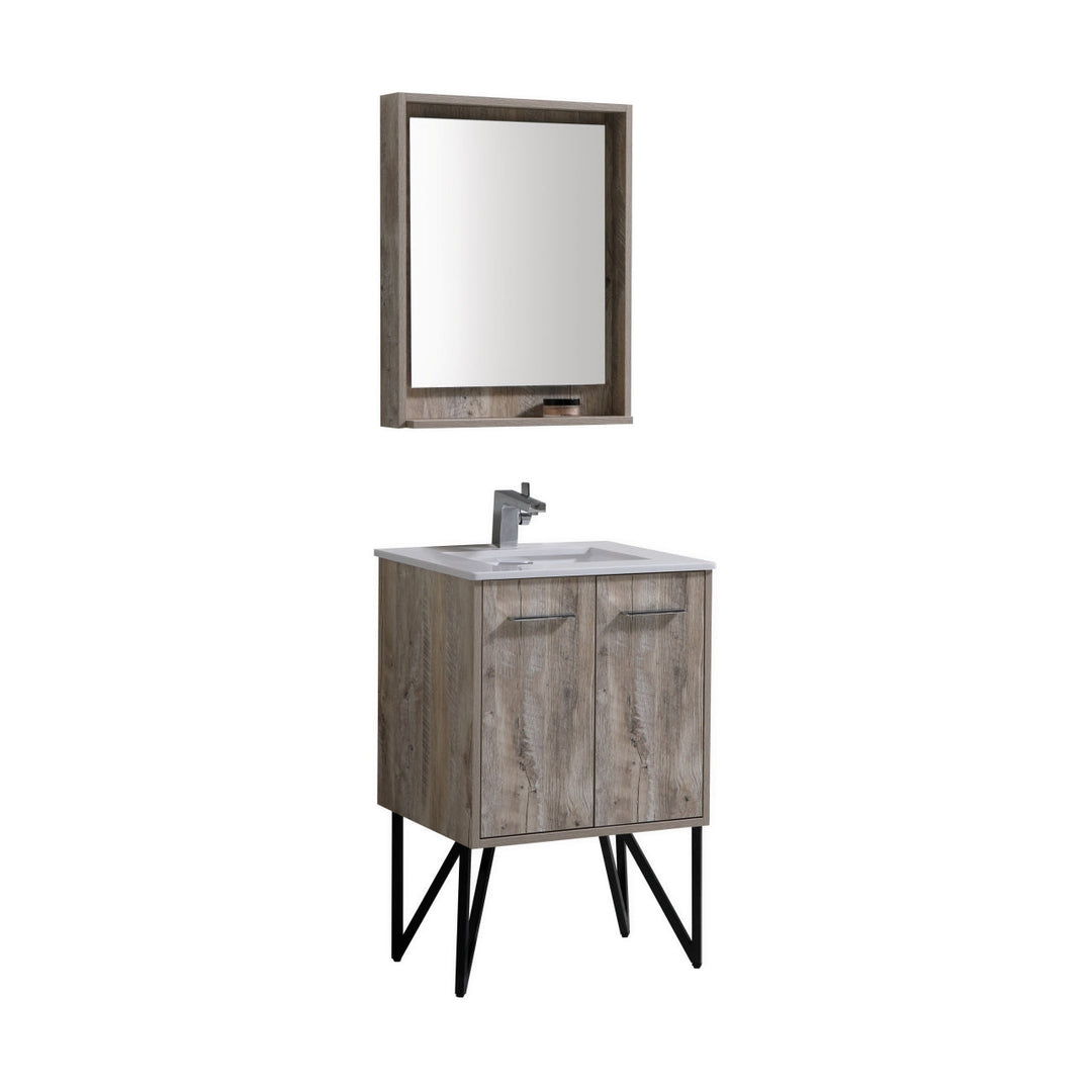 KubeBath Bosco 24" Modern Bathroom Vanity w/ Quartz Countertop and Matching Mirror KB24NW