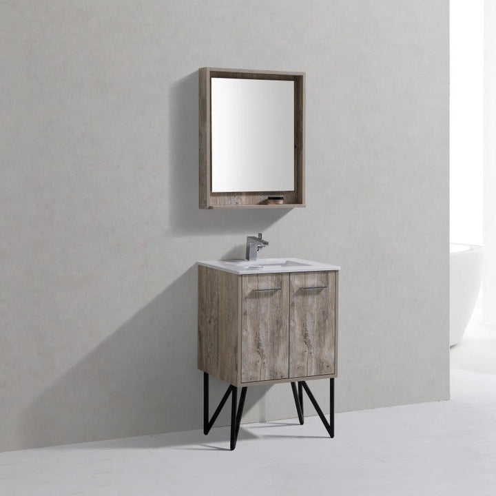 KubeBath Bosco 24" Modern Bathroom Vanity w/ Quartz Countertop and Matching Mirror KB24NW