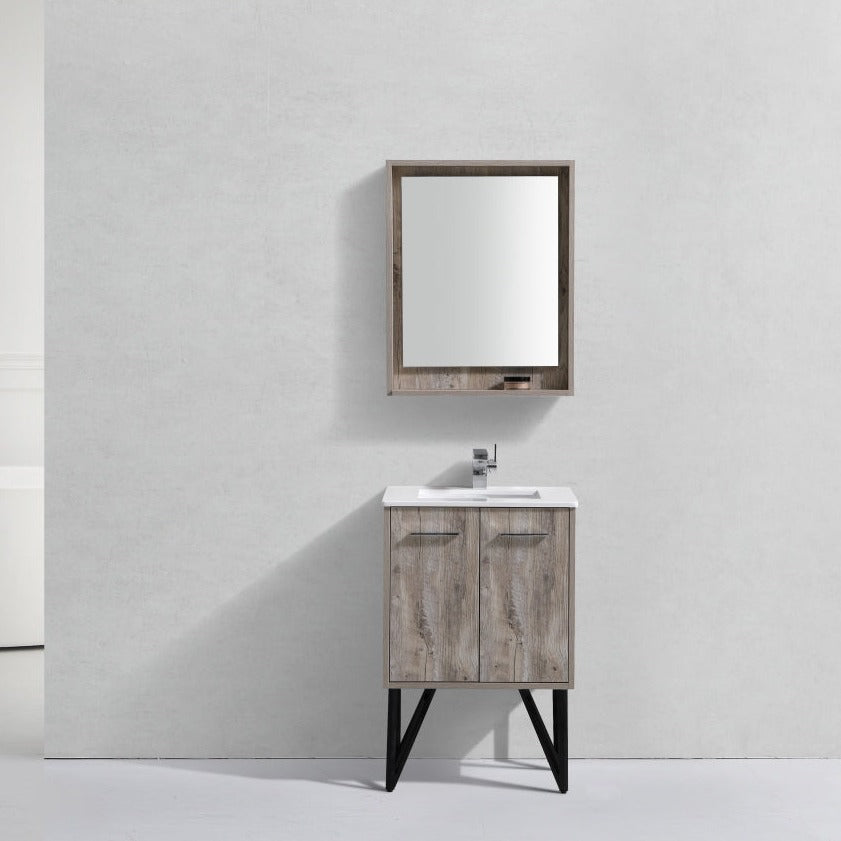 KubeBath Bosco 24" Modern Bathroom Vanity w/ Quartz Countertop and Matching Mirror KB24NW