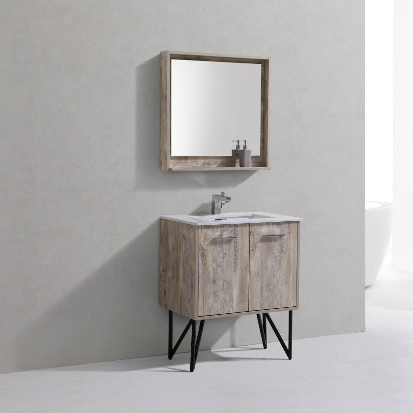 KubeBath Bosco 30" Modern Bathroom Vanity w/ Quartz Countertop and Matching Mirror KB30NW