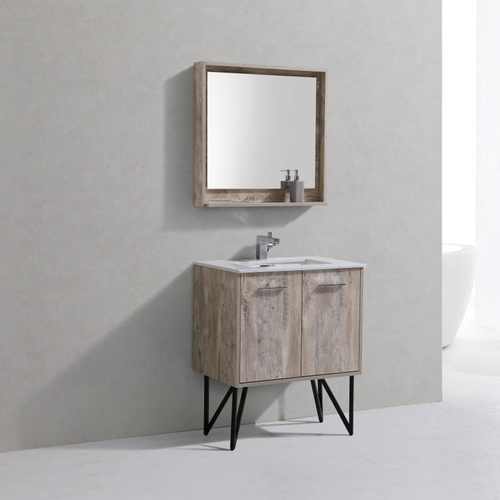 KubeBath Bosco 30" Modern Bathroom Vanity w/ Quartz Countertop and Matching Mirror KB30NW