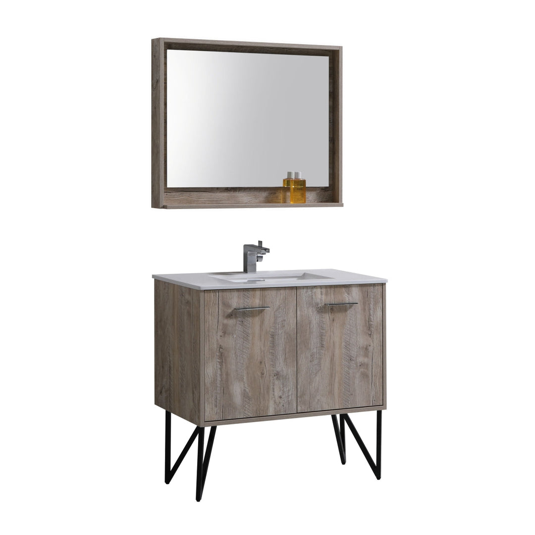 KubeBath Bosco 36" Modern Bathroom Vanity w/ Quartz Countertop and Matching Mirror KB36NW