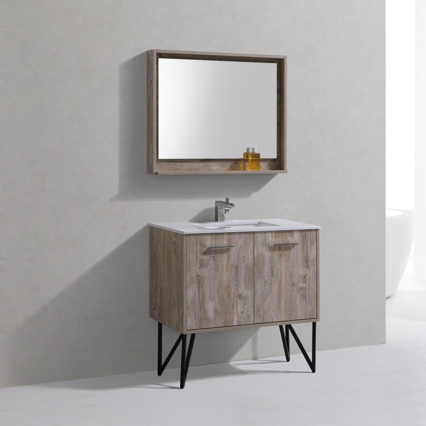 KubeBath Bosco 36" Modern Bathroom Vanity w/ Quartz Countertop and Matching Mirror KB36NW