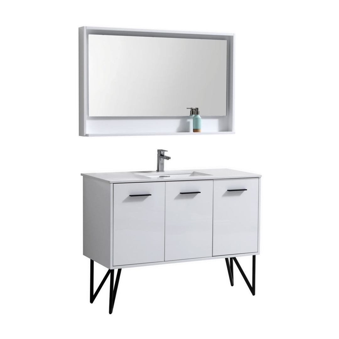 KubeBath Bosco 48" Modern Bathroom Vanity w/ Quartz Countertop and Matching Mirror KB48GW