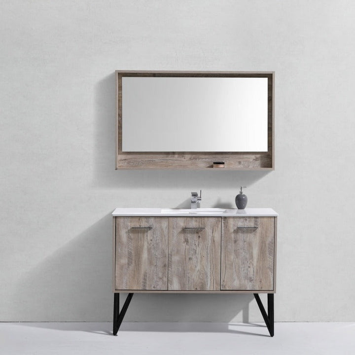 KubeBath Bosco 48" Modern Bathroom Vanity w/ Quartz Countertop and Matching Mirror KB48NW
