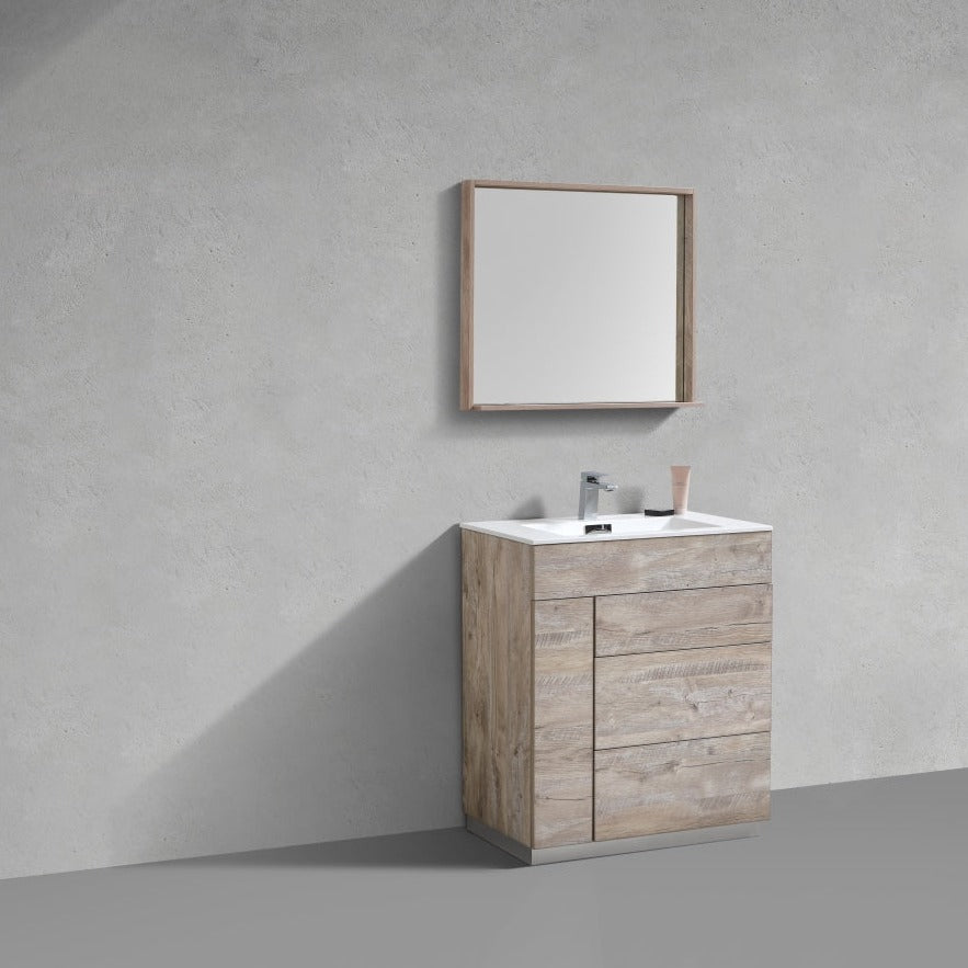 KubeBath Milano 30" Nature Wood Modern Bathroom Vanity KFM30-NW