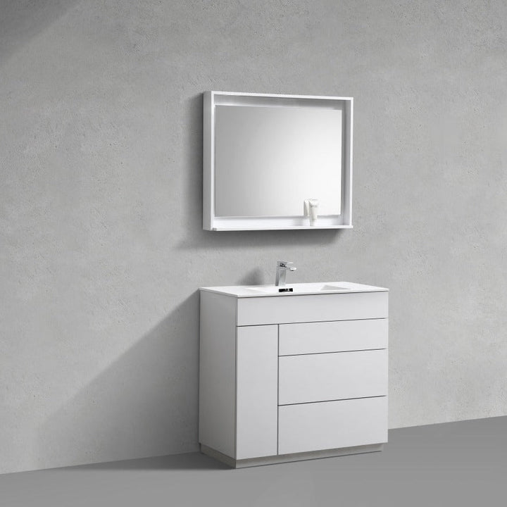 KubeBath Milano 36" High Glossy White  Modern Bathroom Vanity KFM36-GW