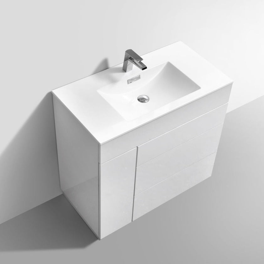 KubeBath Milano 36" High Glossy White  Modern Bathroom Vanity KFM36-GW