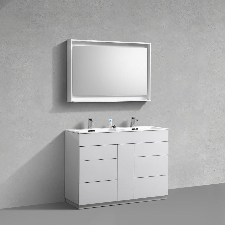 KubeBath Milano 48" Double Sink High Glossy White  Modern Bathroom Vanity KFM48D-GW