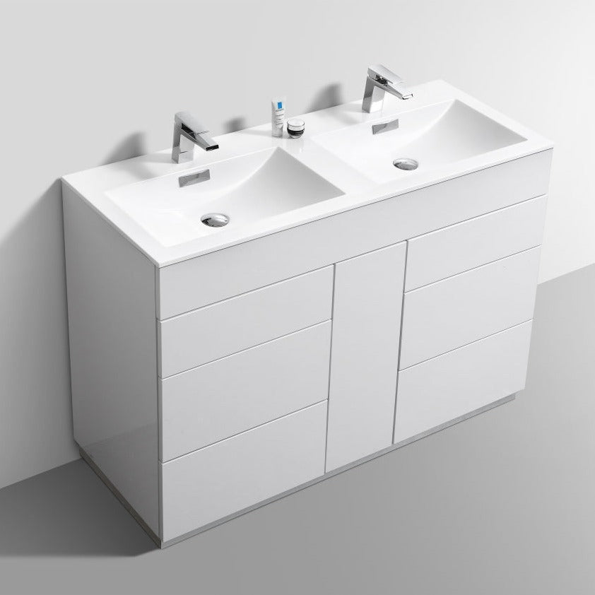 KubeBath Milano 48" Double Sink High Glossy White  Modern Bathroom Vanity KFM48D-GW