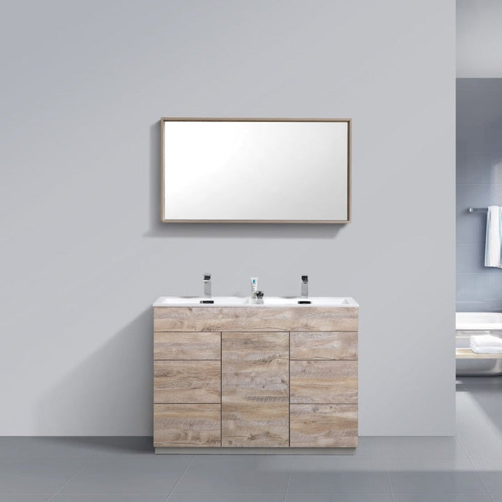 KubeBath Milano 48" Double Sink  Nature Wood Modern Bathroom Vanity KFM48D-NW