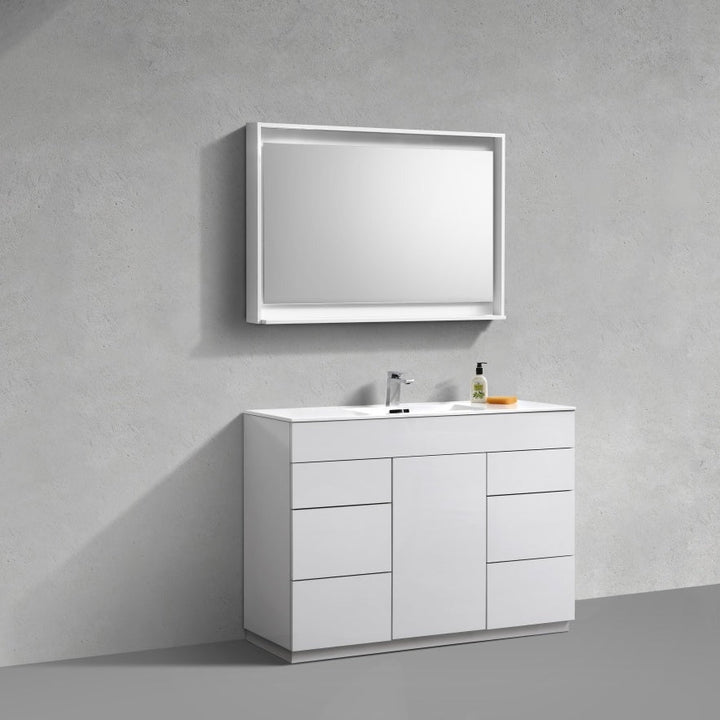 KubeBath Milano 48" Single Sink High Glossy White  Modern Bathroom Vanity KFM48S-GW