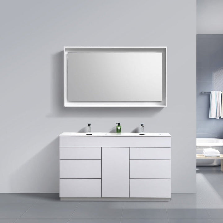 KubeBath Milano 60" Double Sink High Glossy White  Modern Bathroom Vanity KFM60D-GW