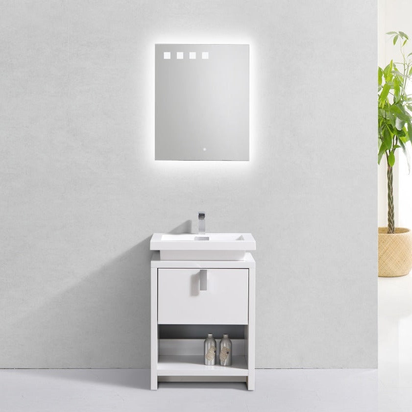 KubeBath Levi 24" High Gloss White Modern Bathroom Vanity w/ Cubby Hole L600GW