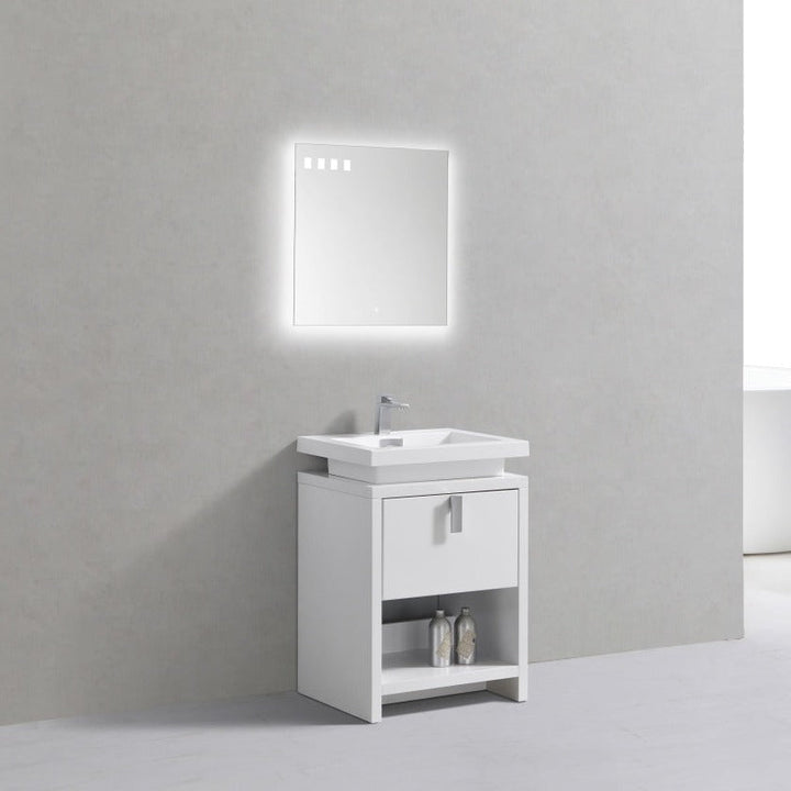 KubeBath Levi 24" High Gloss White Modern Bathroom Vanity w/ Cubby Hole L600GW